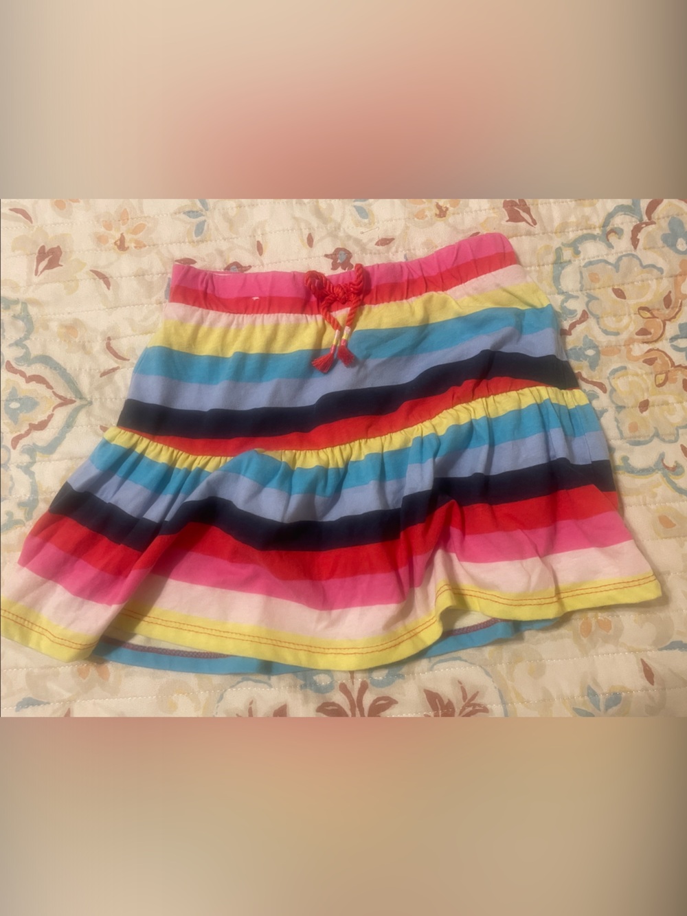 Girls Rainbow Striped Tiered Skirt - Multicolor